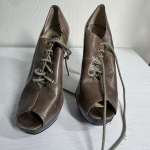 Michael Kors Brown Leather Peep-Toe Lace-Up Women's Shoes